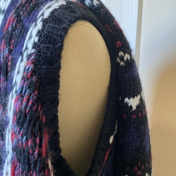 Loft Alpaca blend Sweater Vest Poncho Womens S purple black Folklore Nordic warm - Picture 7 of 9